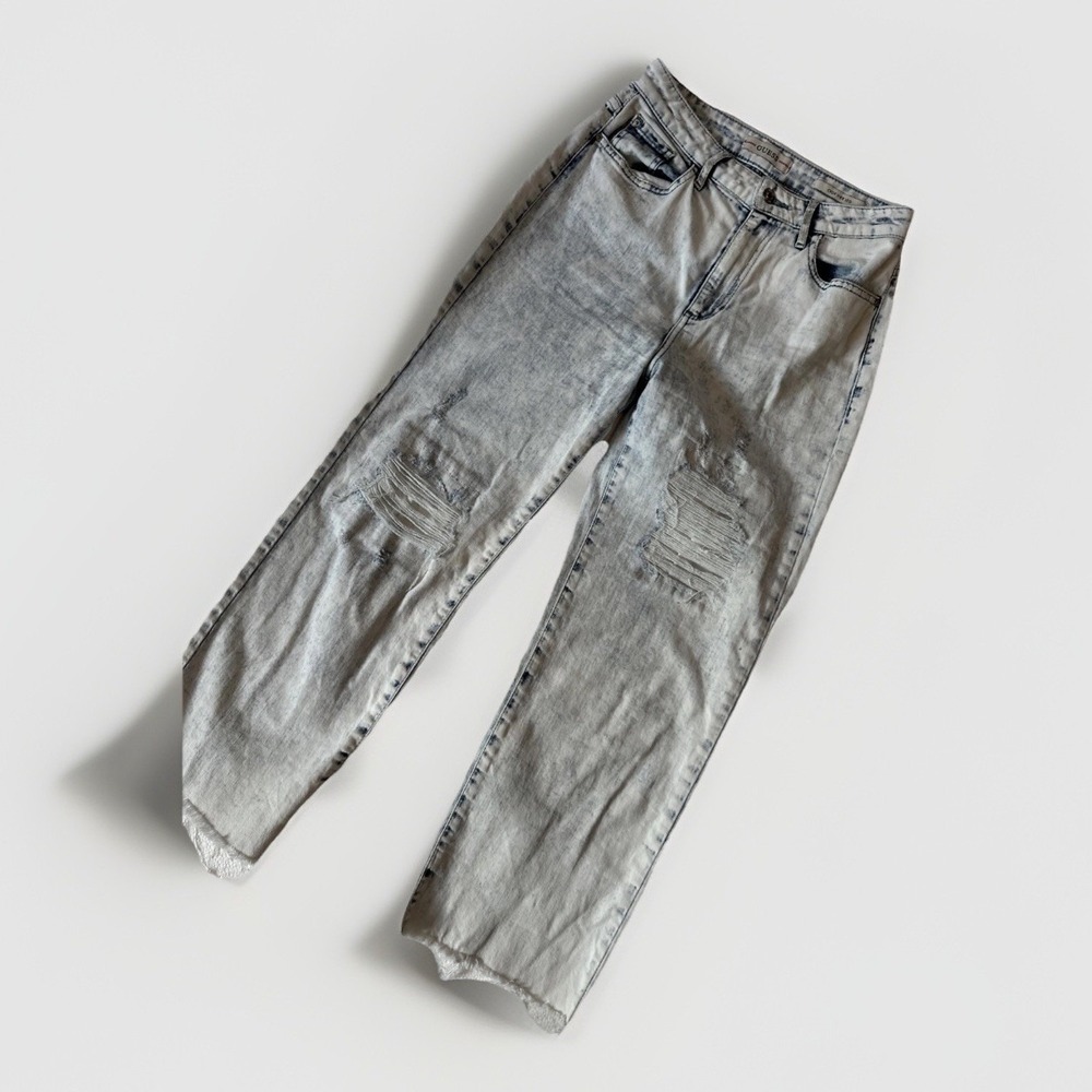 Guess Jeans Womens 27 Crop Wide Leg Baggy Acid Wash Distressed Y2K Loose Fit 90s